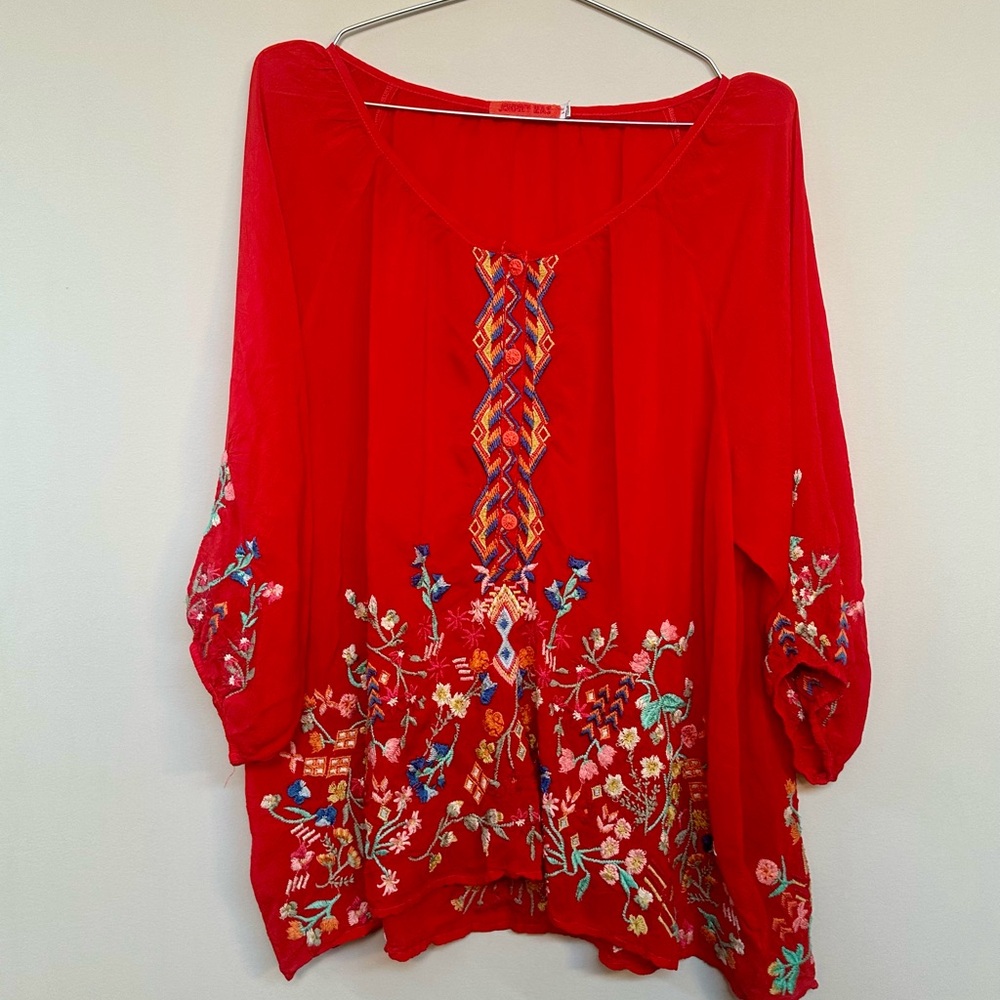 Johnny Was | red Sarah embroidered blouse